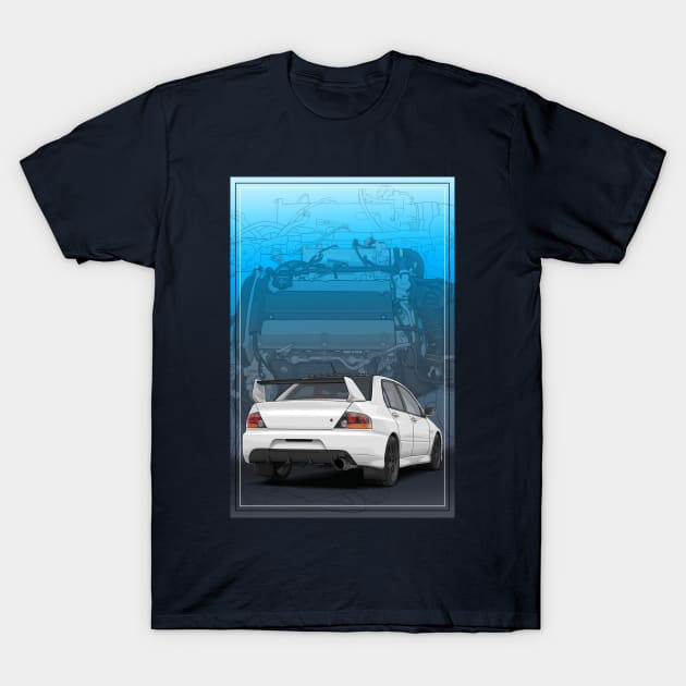 Evo 9 Illustration with 4G63 engine T-Shirt by ArtyMotive